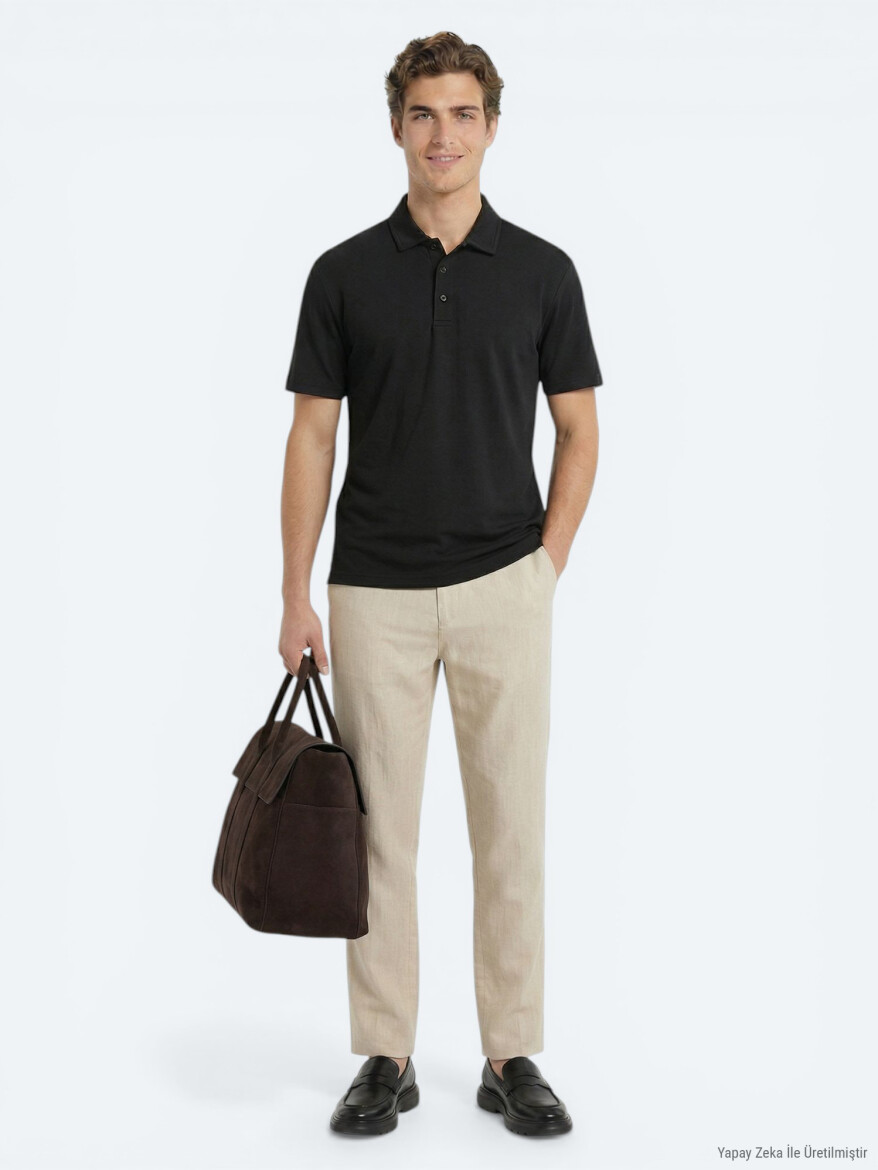 Siyah Düz Polo Yaka T-Shirt - 4