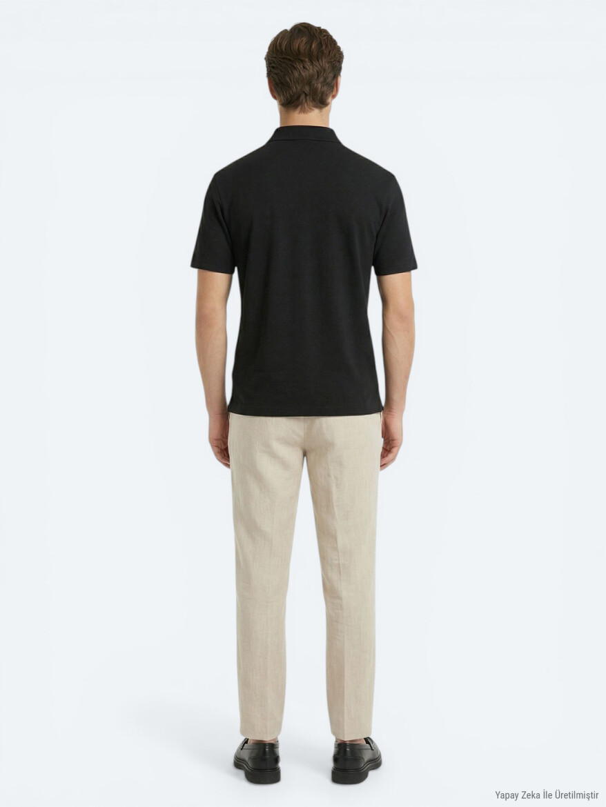 Siyah Düz Polo Yaka T-Shirt - 5
