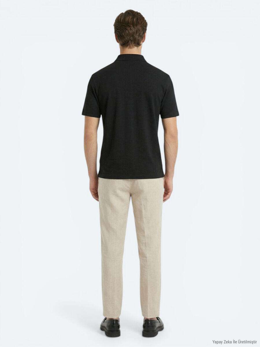 Siyah Düz Polo Yaka T-Shirt - 5