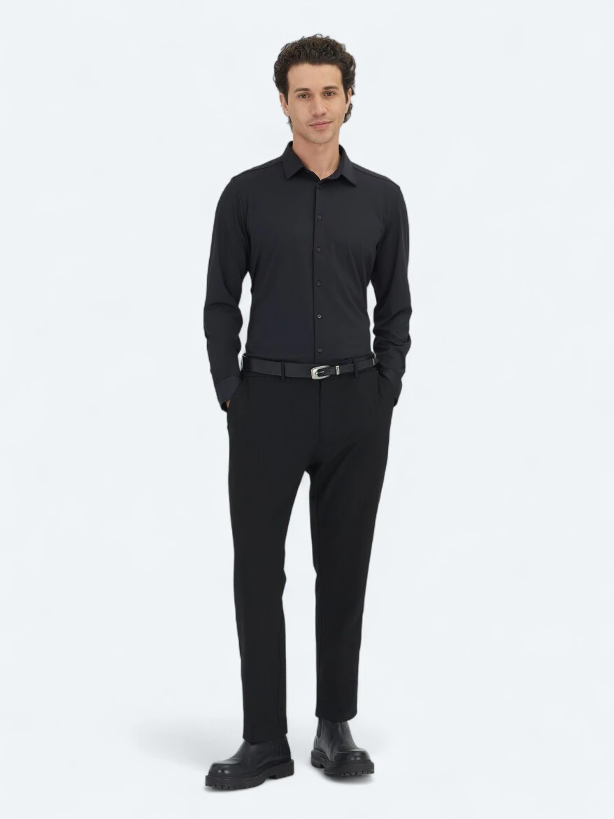 Siyah Düz Regular Fit Casual Gömlek - KİP