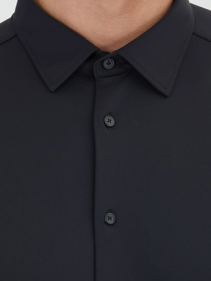 Siyah Düz Regular Fit Casual Gömlek - 4