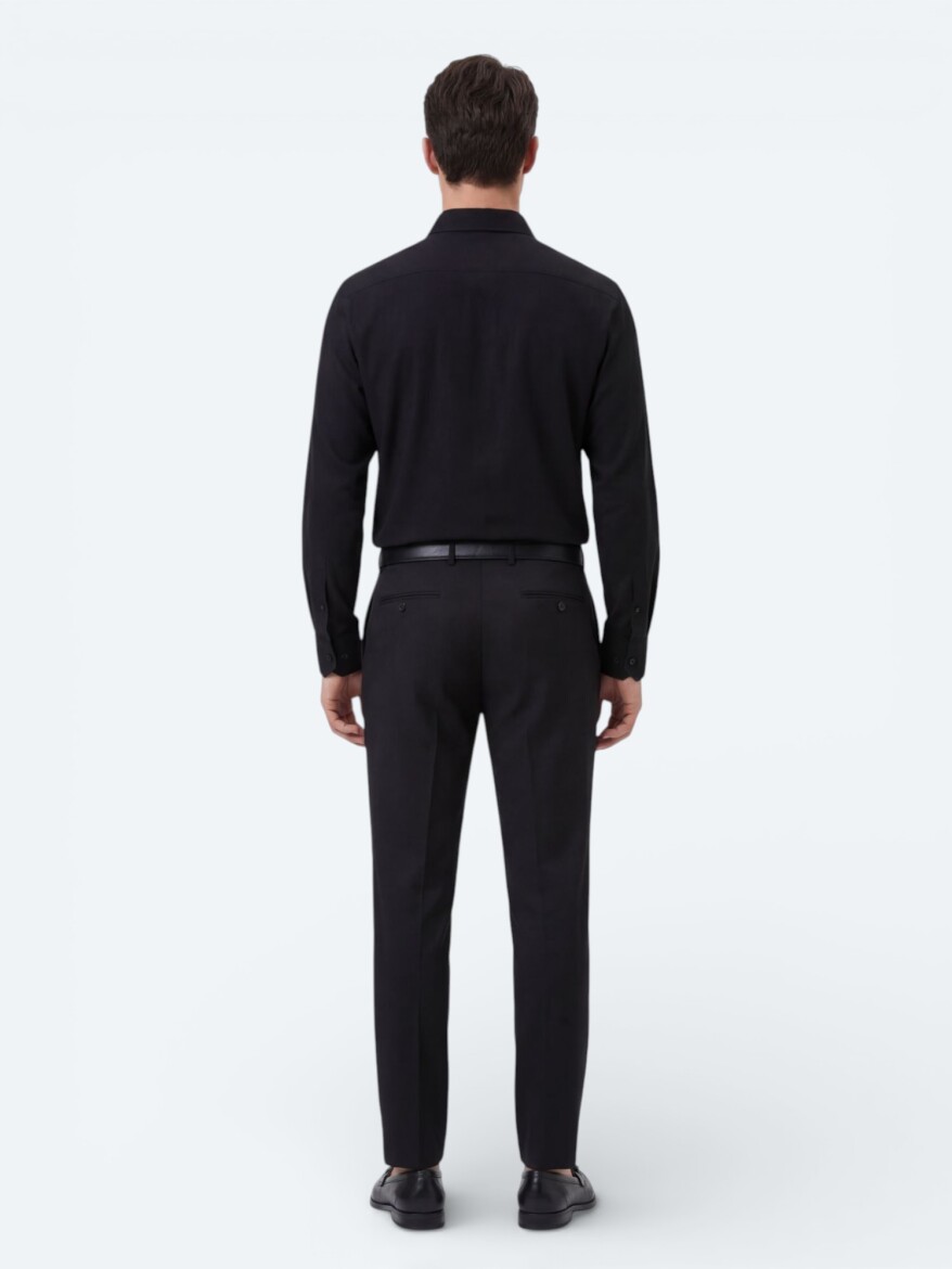 Siyah Düz Regular Fit Dokuma Casual %100 Pamuk Gömlek - 5