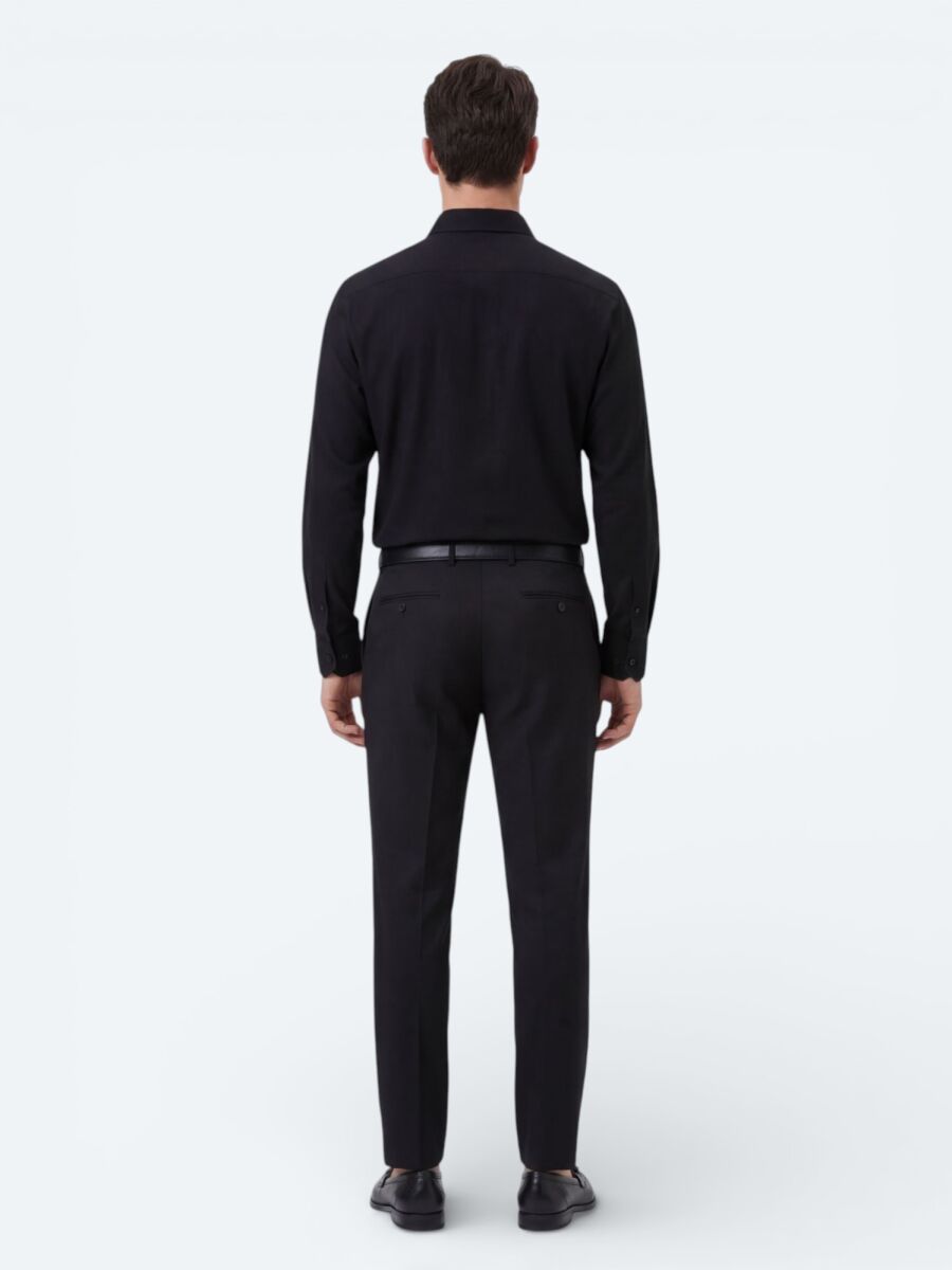 Siyah Düz Regular Fit Dokuma Casual %100 Pamuk Gömlek - 5