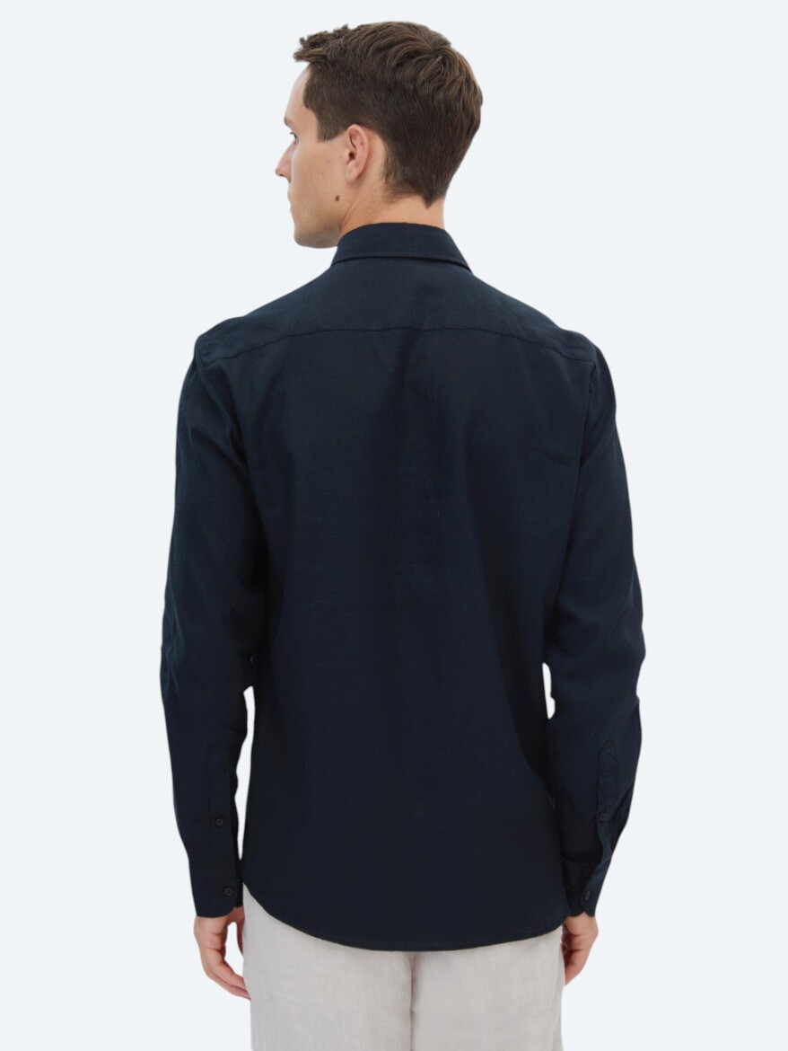 Siyah Düz Regular Fit Dokuma Casual Pamuk Karışımlı Gömlek - 5