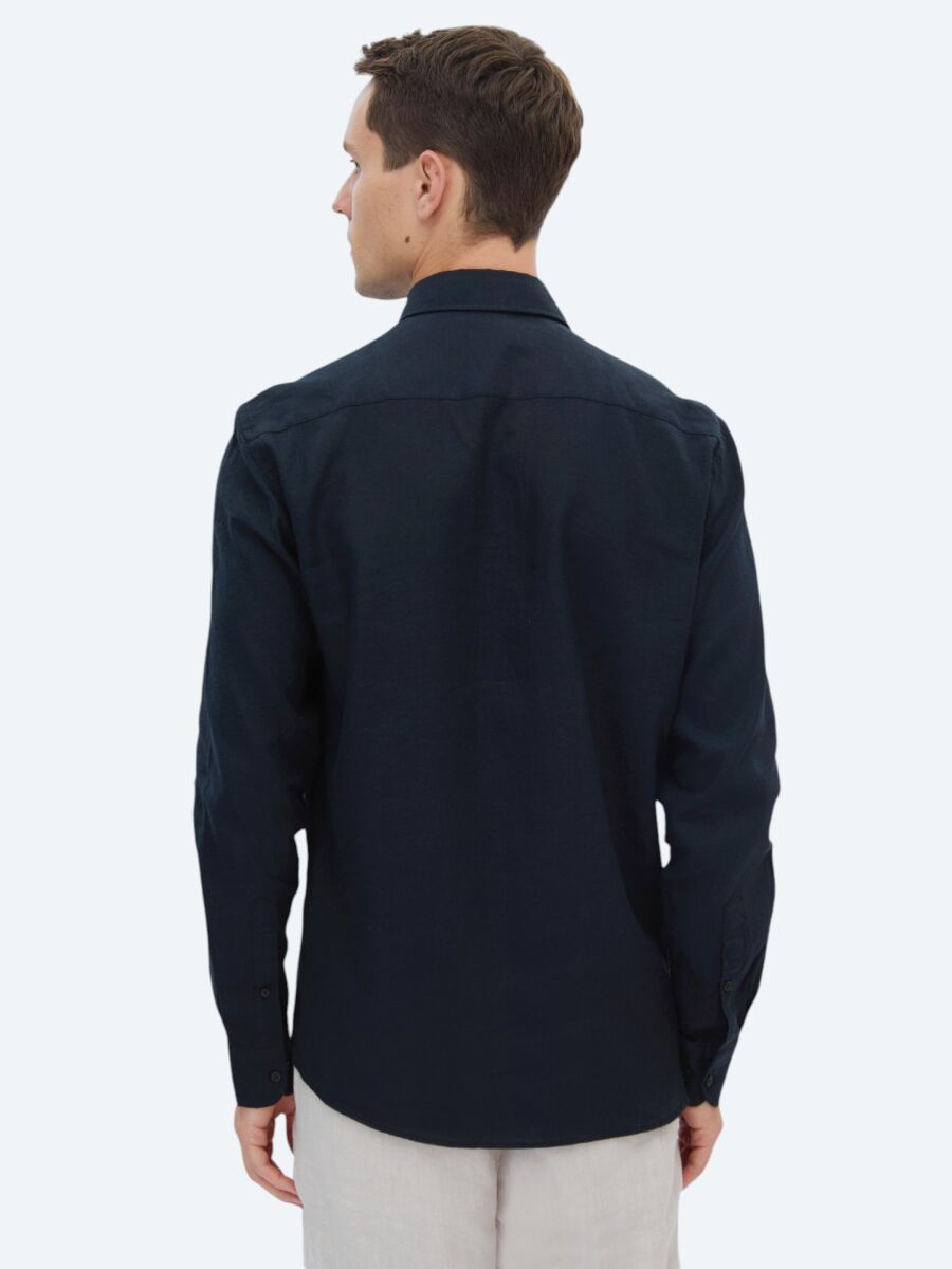 Siyah Düz Regular Fit Dokuma Casual Pamuk Karışımlı Gömlek - 5