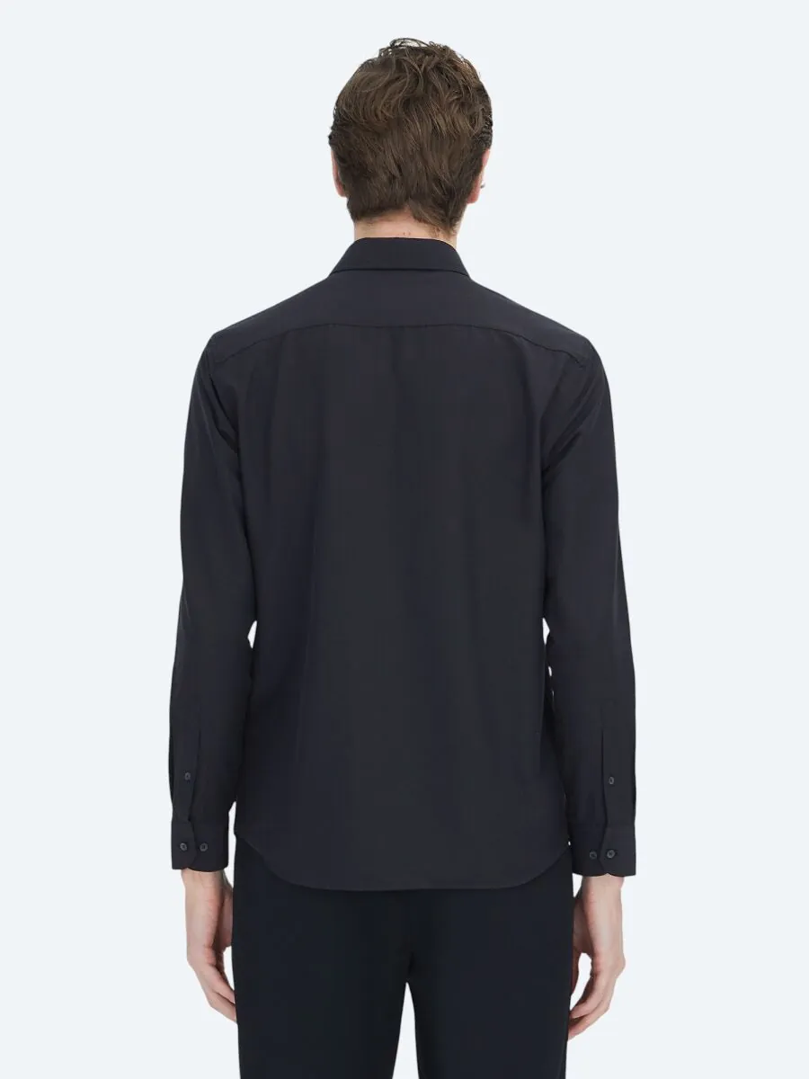 Siyah Düz Regular Fit Dokuma Casual Pamuk Karışımlı Gömlek - 5