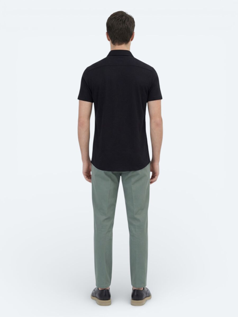 Siyah Düz Regular Fit Kısa Casual Gömlek - 6