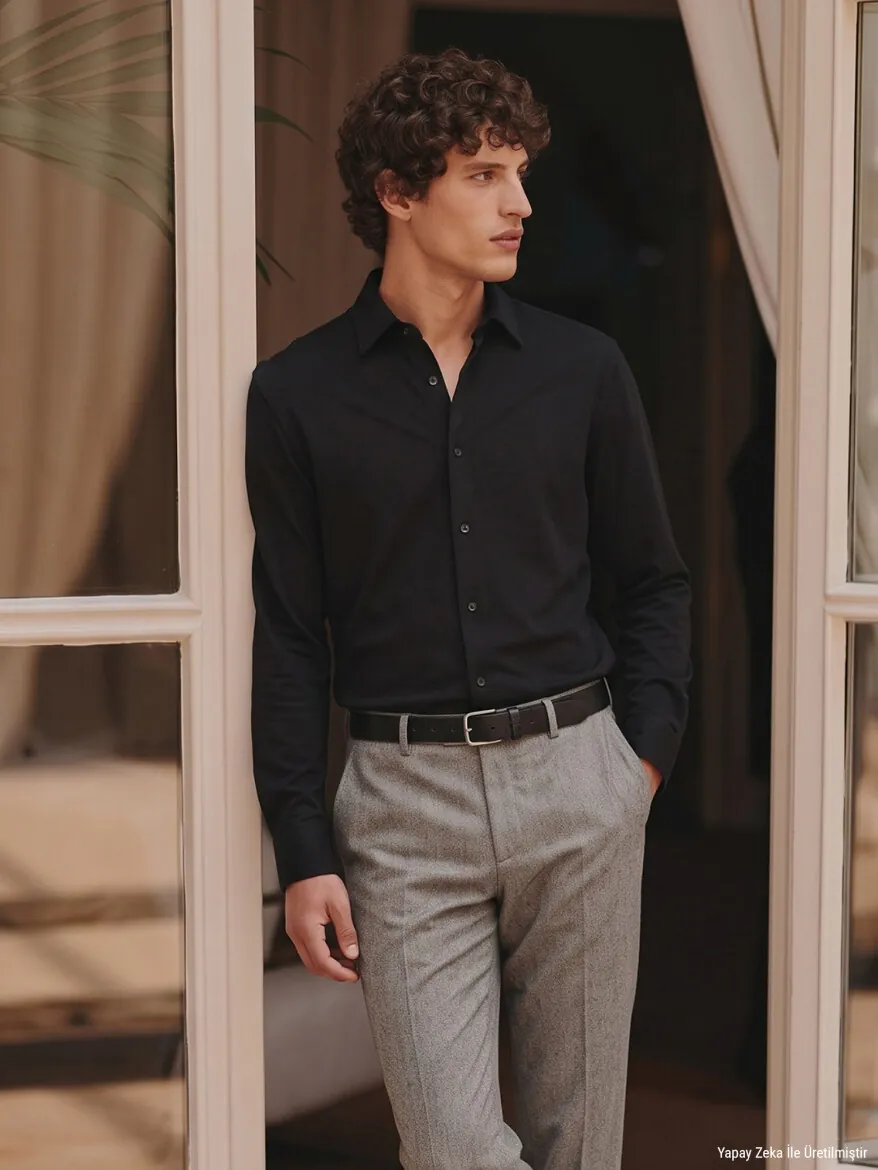 Siyah Düz Regular Fit Uzun Casual %100 Pamuk Gömlek - KİP