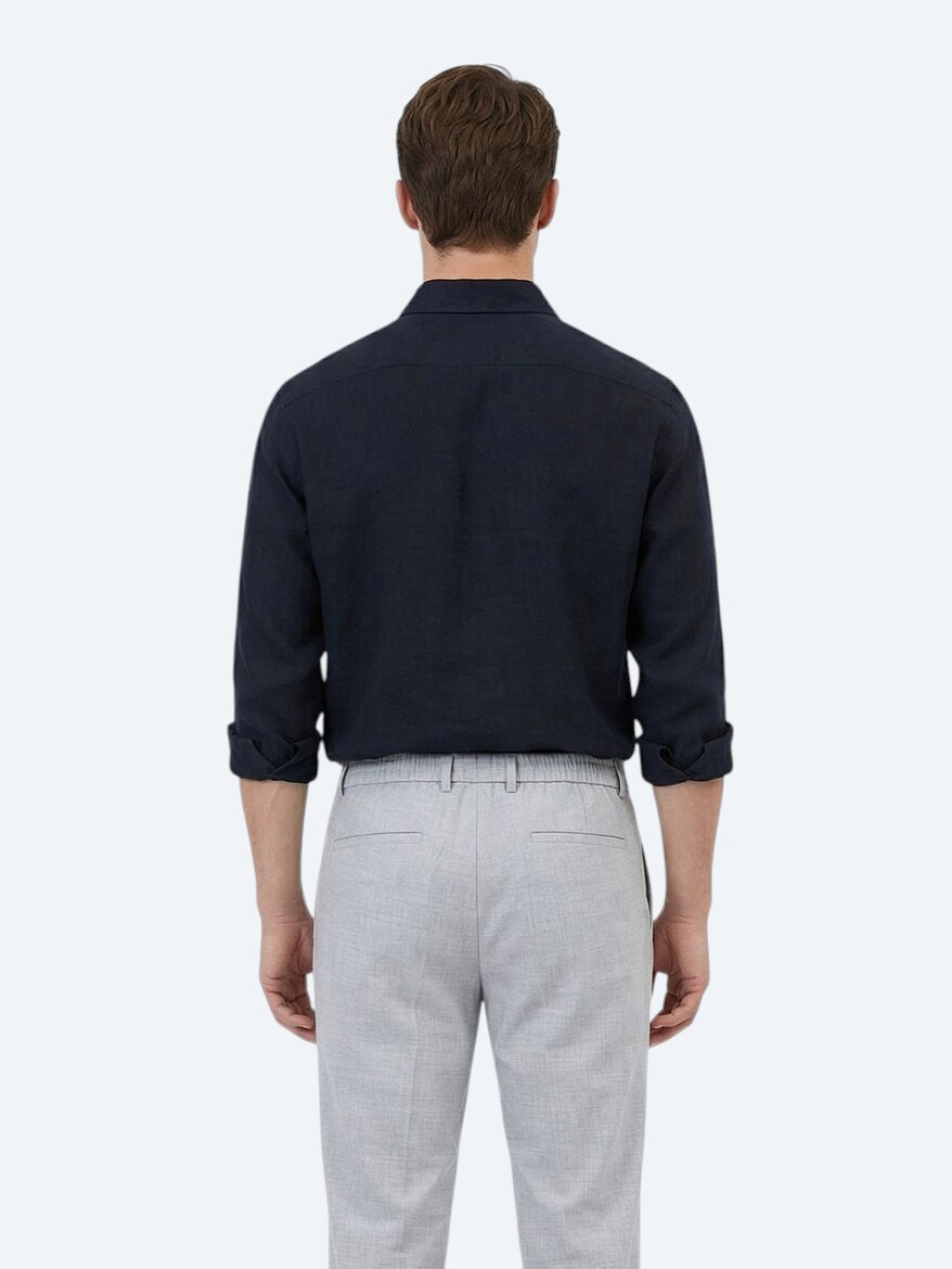 Siyah Düz Regular Fit Uzun Dokuma Casual Pamuk Karışımlı Gömlek - 5