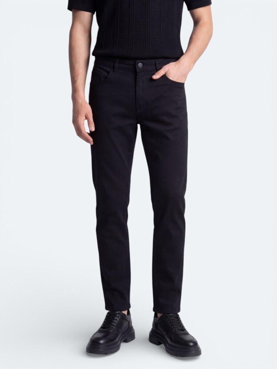Siyah Slim Fit Denim Pamuk Karışımlı Pantolon - 3