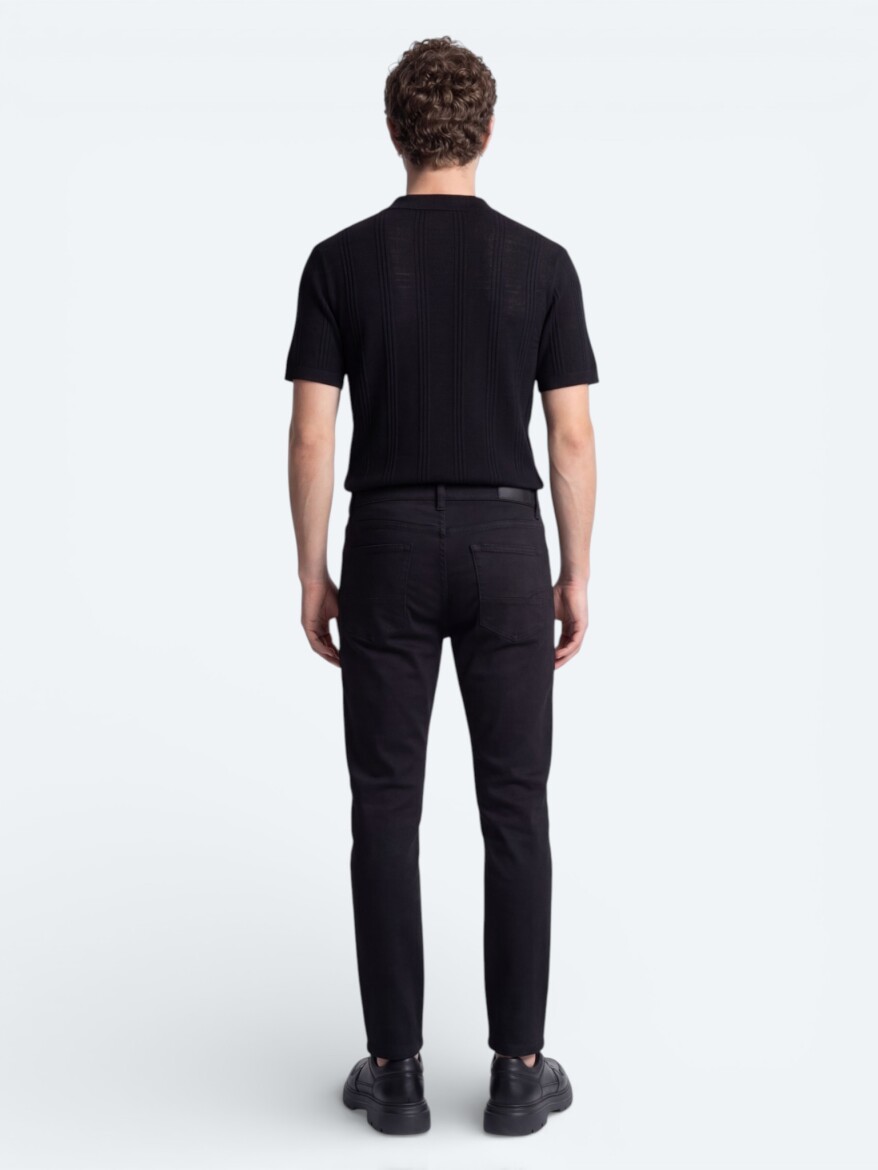 Siyah Slim Fit Denim Pamuk Karışımlı Pantolon - 5