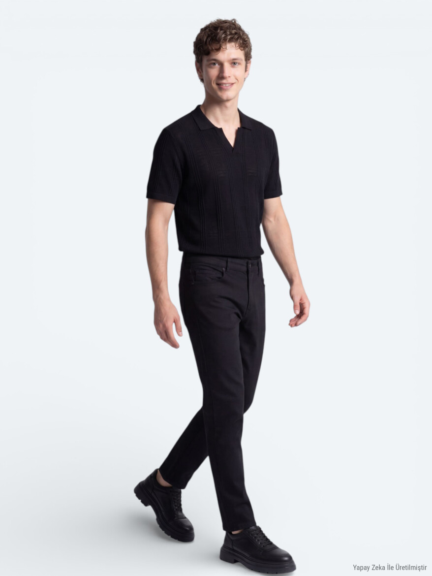 Siyah Slim Fit Denim Pamuk Karışımlı Pantolon - KİP