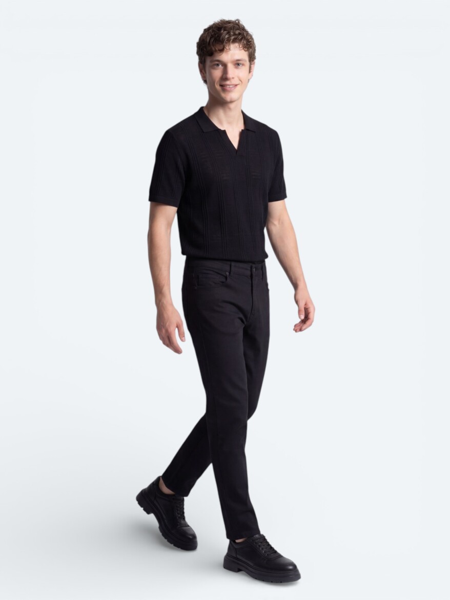 Siyah Slim Fit Denim Pamuk Karışımlı Pantolon - KİP