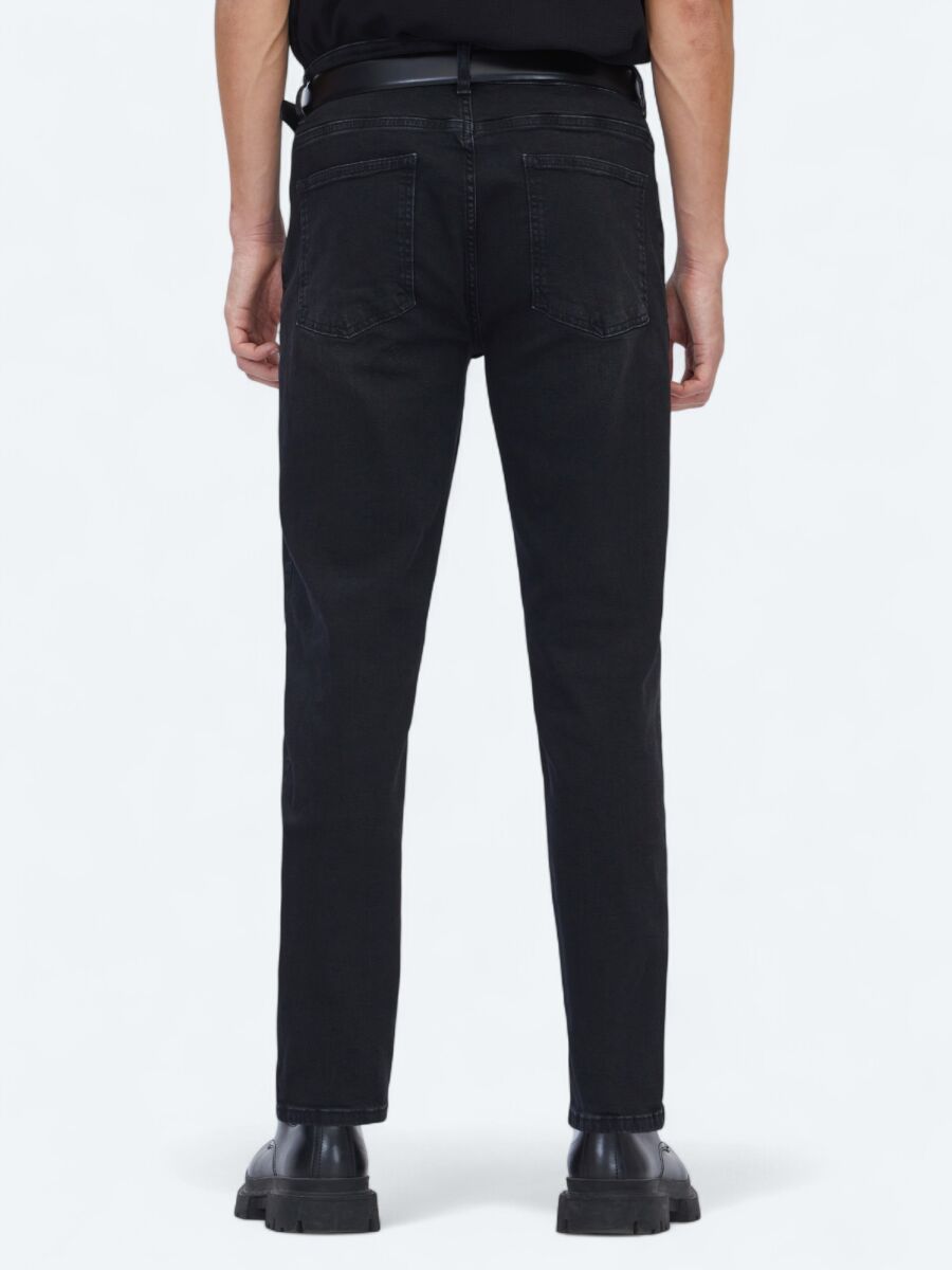 Siyah Düz Slim Fit Denim Pamuk Karışımlı Pantolon - 4