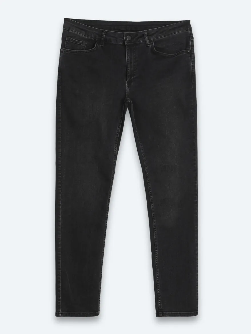 Siyah Düz Slim Fit Denim Pamuk Karışımlı Pantolon - 7