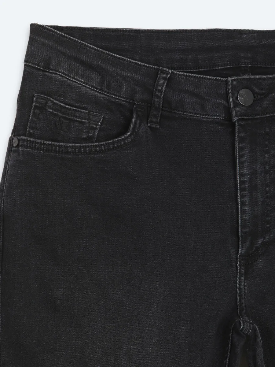Siyah Düz Slim Fit Denim Pamuk Karışımlı Pantolon - 8