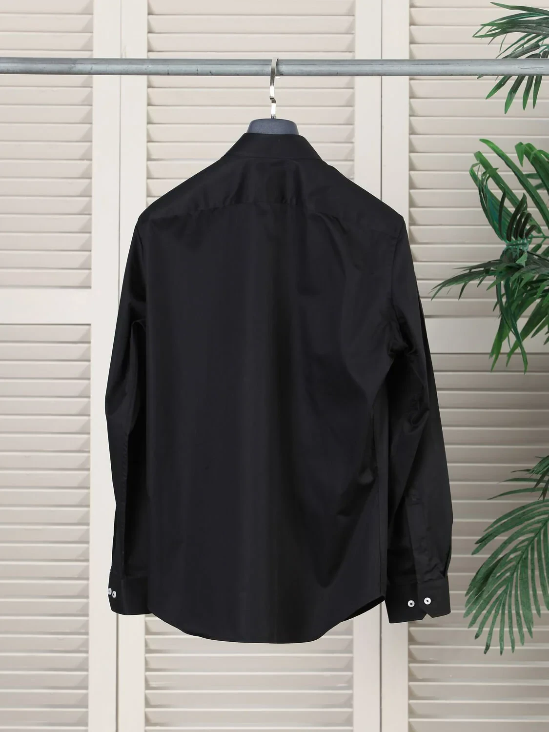 Siyah Düz Slim Fit Dokuma Klasik %100 Pamuk Gömlek - 2