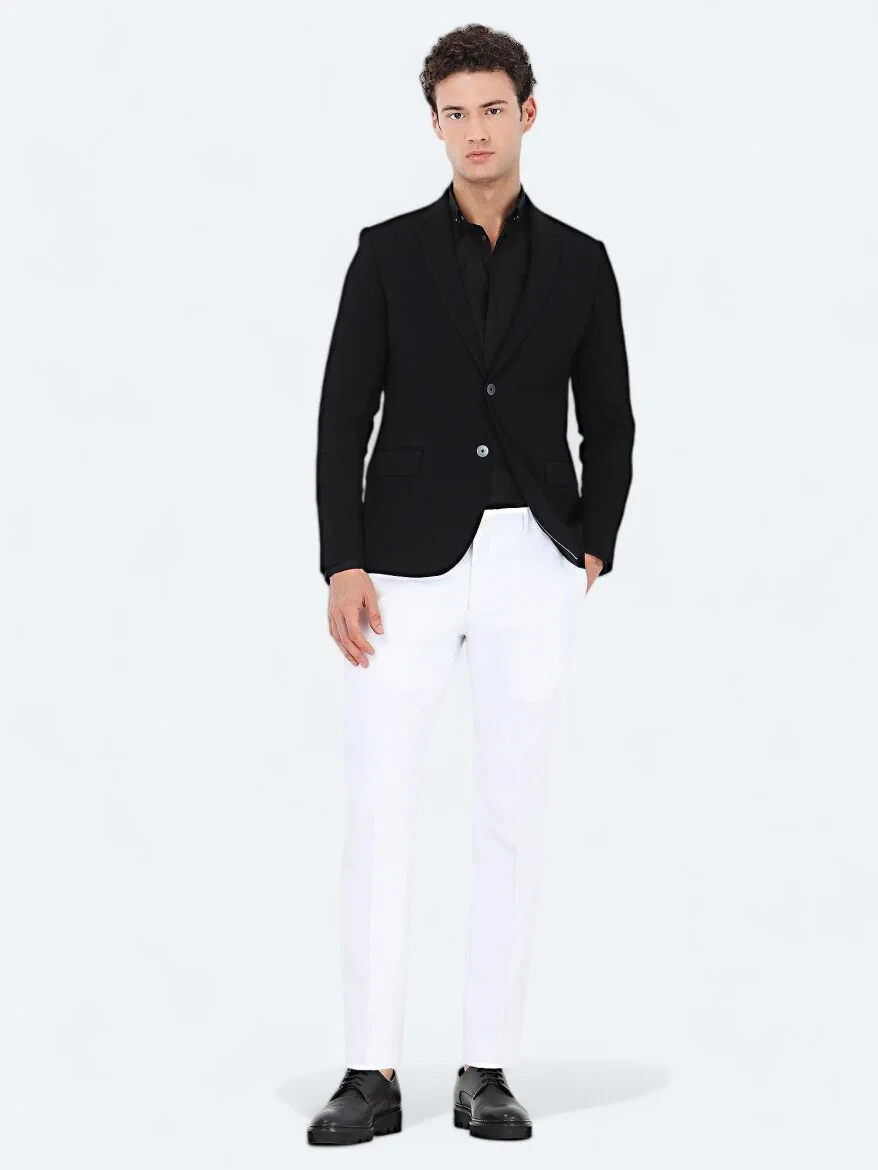 Siyah Düz Slim Fit Dokuma Klasik %100 Pamuk Gömlek - 5