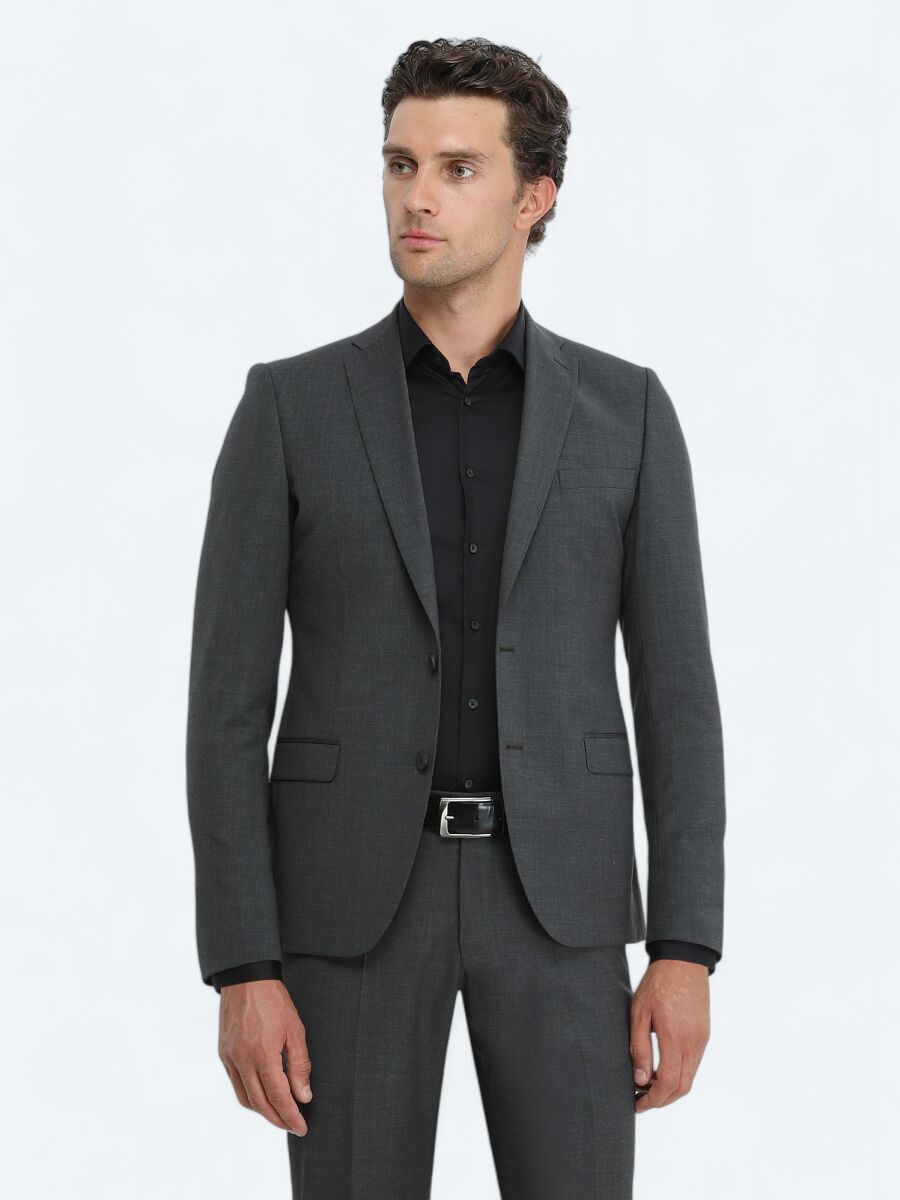 Siyah Düz Slim Fit Dokuma Klasik %100 Pamuk Gömlek - 3