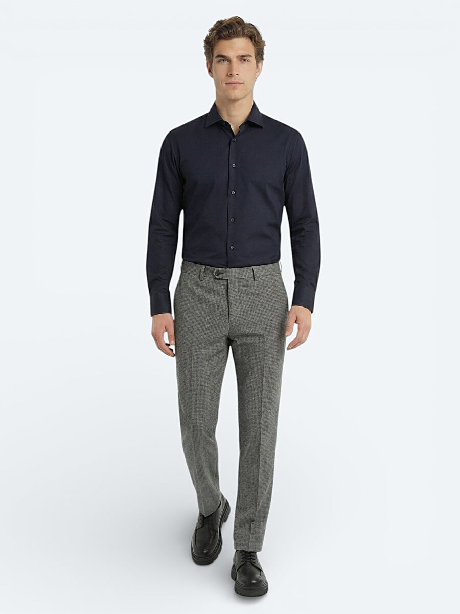 Siyah Düz Slim Fit Dokuma Klasik %100 Pamuk Gömlek - 2