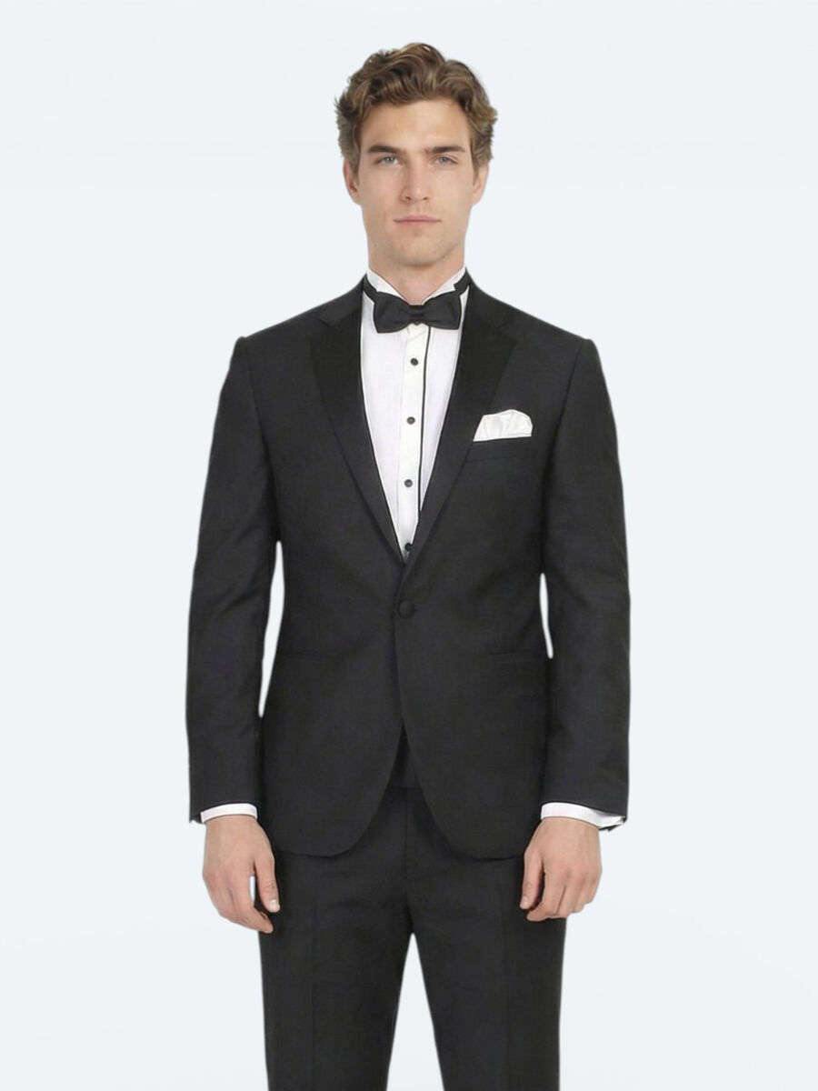 Siyah Düz Slim Fit Kelebek Yaka Dokuma Smokin Takım Elbise - 2