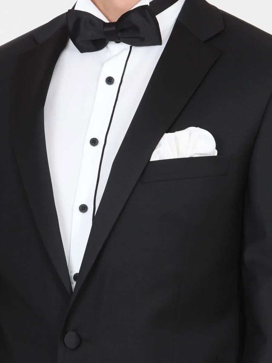 Siyah Düz Slim Fit Kelebek Yaka Dokuma Smokin Takım Elbise - 2
