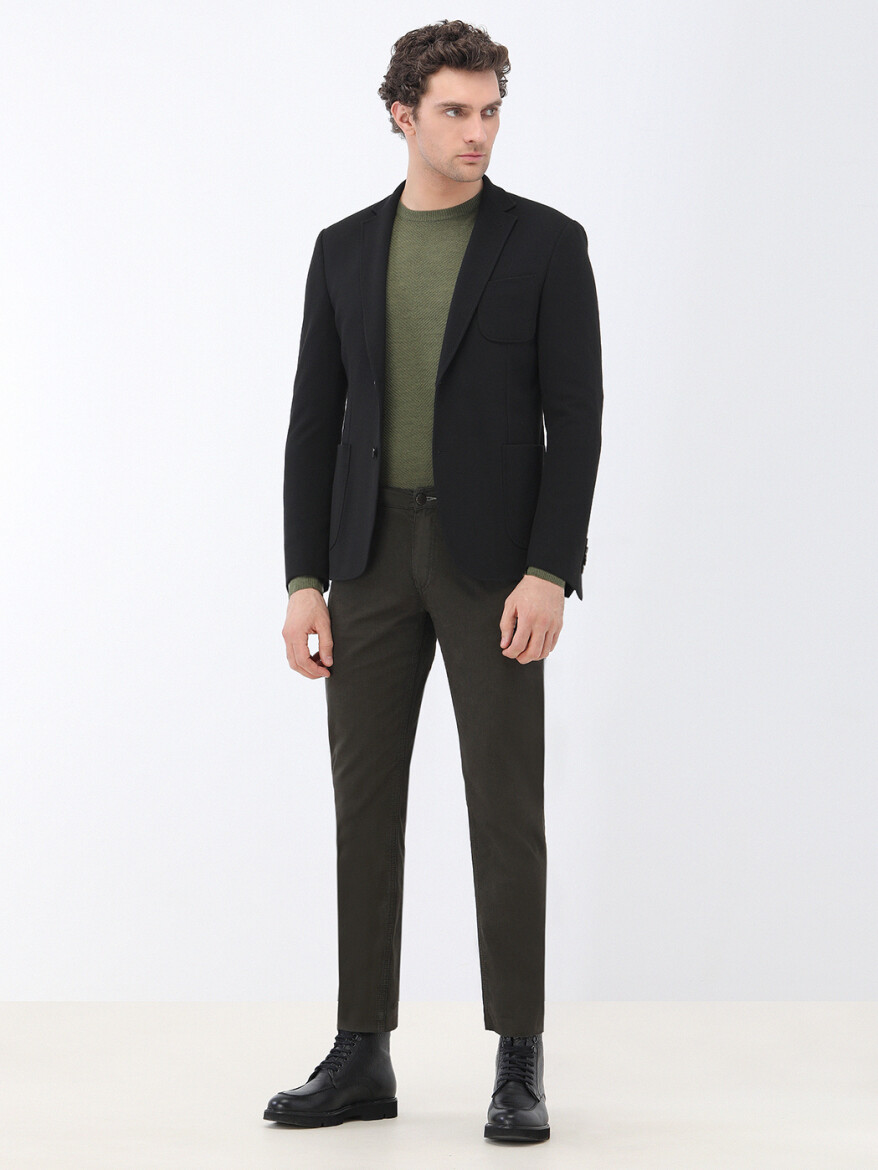 Siyah Düz Slim Fit Örme Ceket - 2