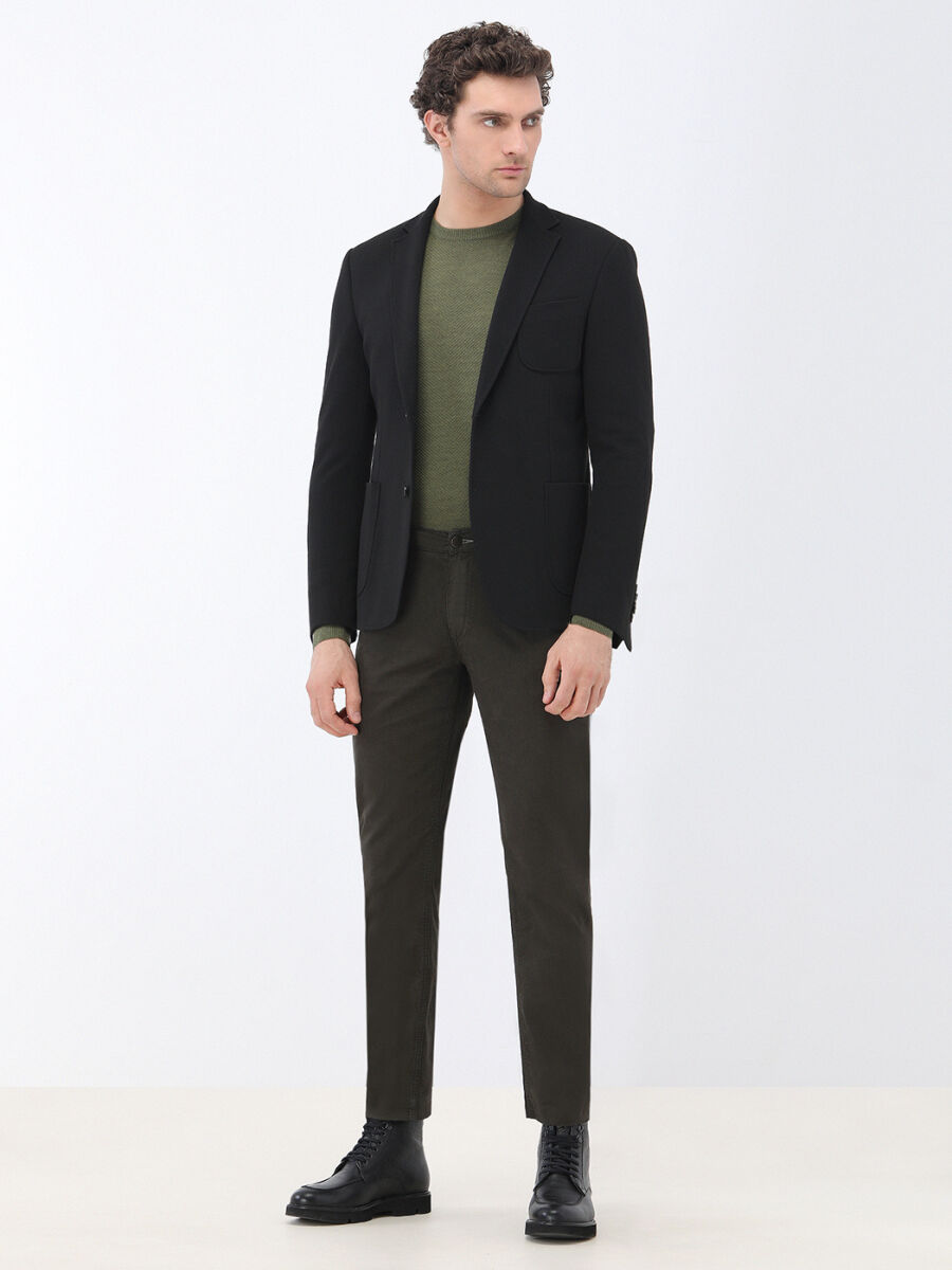 Siyah Düz Slim Fit Örme Ceket - 2