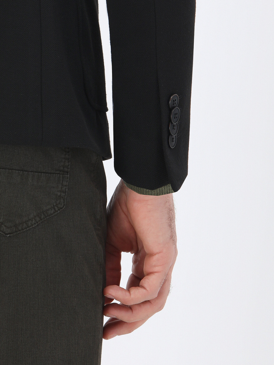 Siyah Düz Slim Fit Örme Ceket - 4