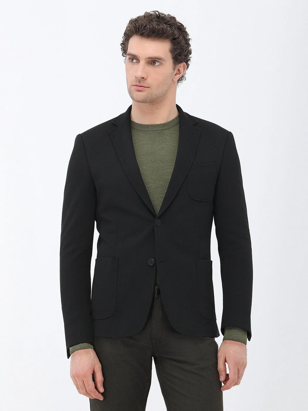Siyah Düz Slim Fit Örme Ceket - 1