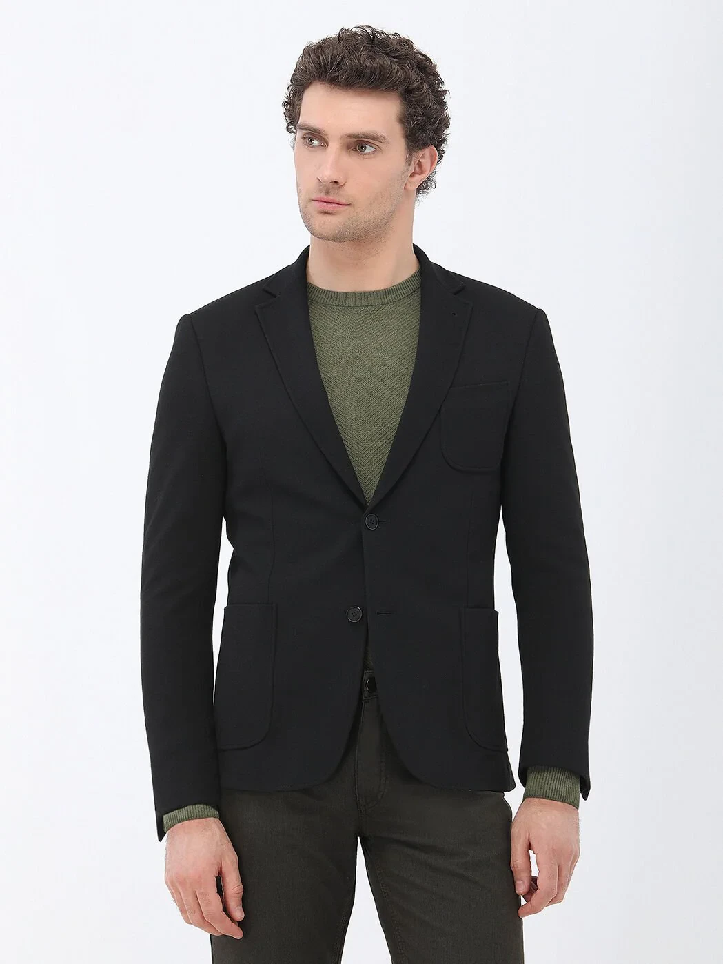 Siyah Düz Slim Fit Örme Ceket - 1