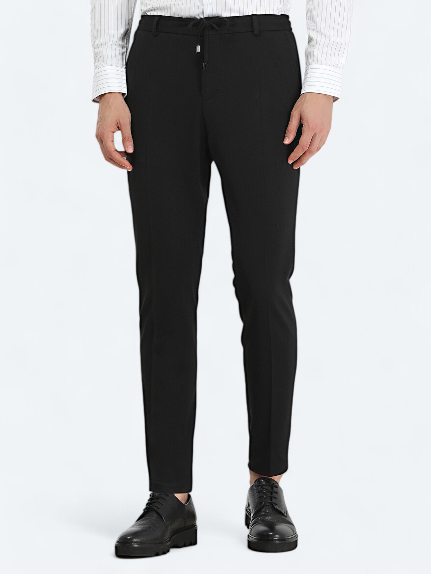 Siyah Düz Slim Fit Örme Takım Elbise - 4