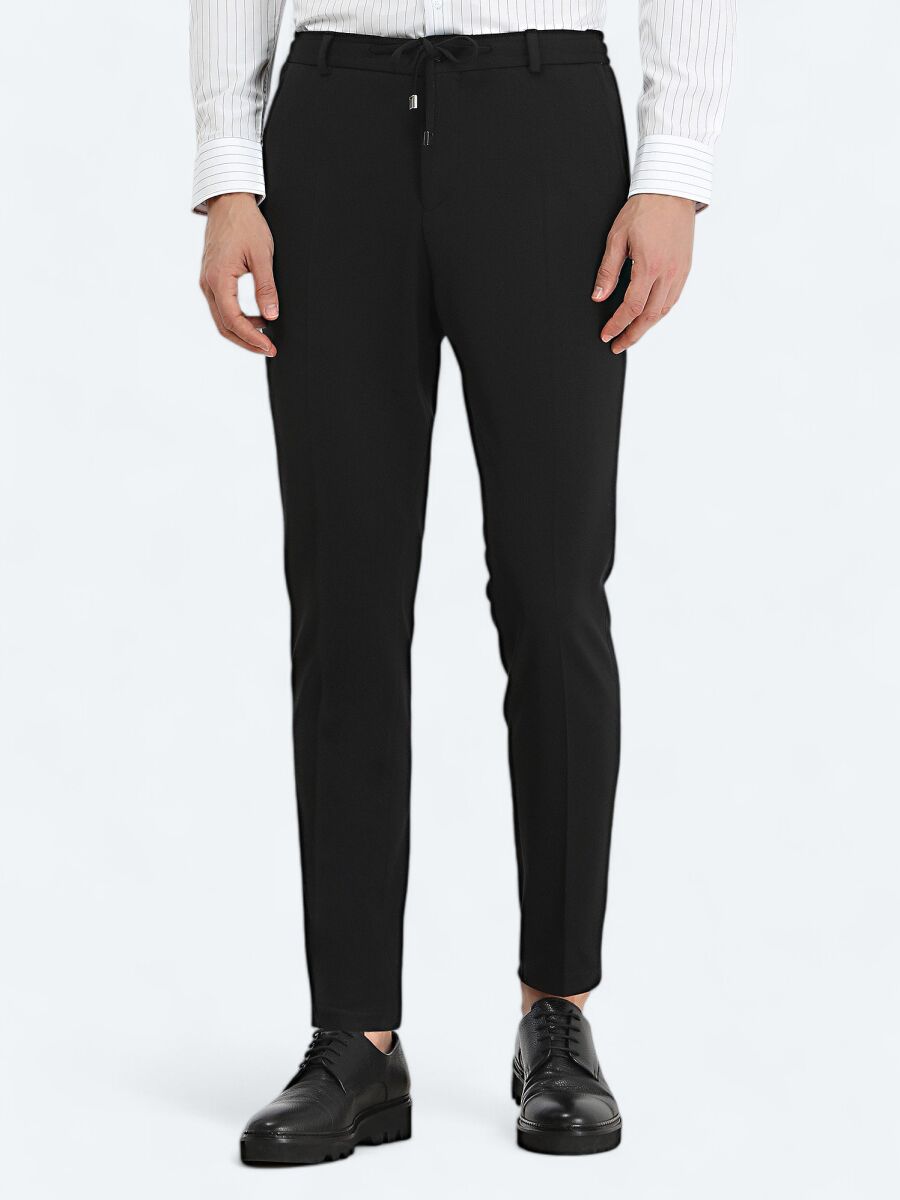 Siyah Düz Slim Fit Örme Takım Elbise - 4