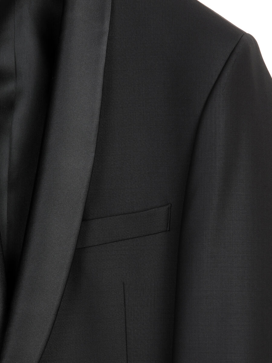 Siyah Düz Slim Fit Şal Yaka Dokuma Smokin Takım Elbise - 8