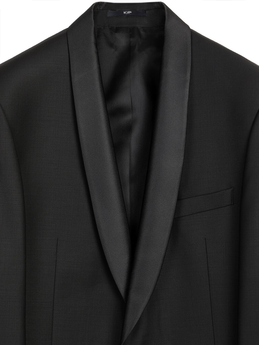 Siyah Düz Slim Fit Şal Yaka Dokuma Smokin Takım Elbise - 10