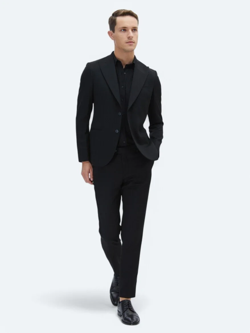 Siyah Düz Slim Fit Takım Elbise - 3