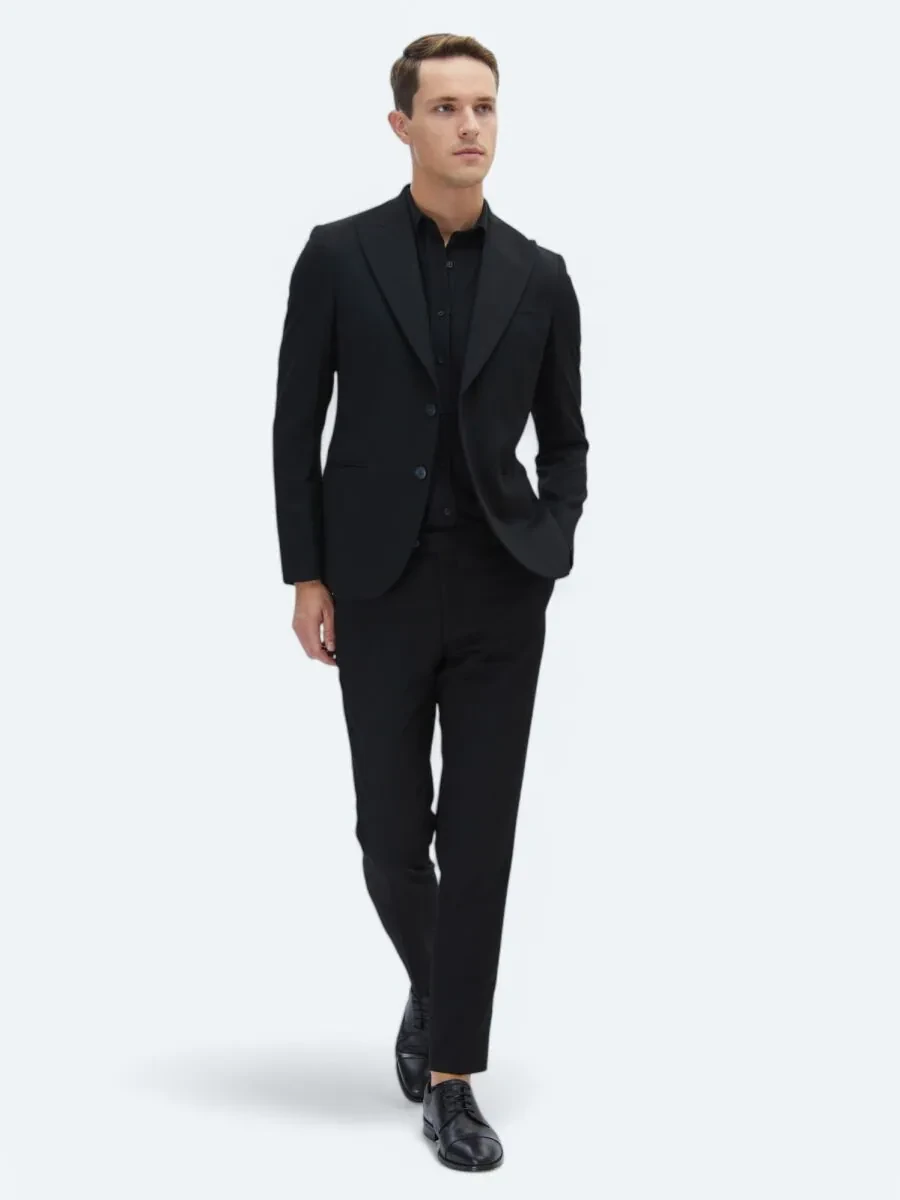 Siyah Düz Slim Fit Takım Elbise - 3