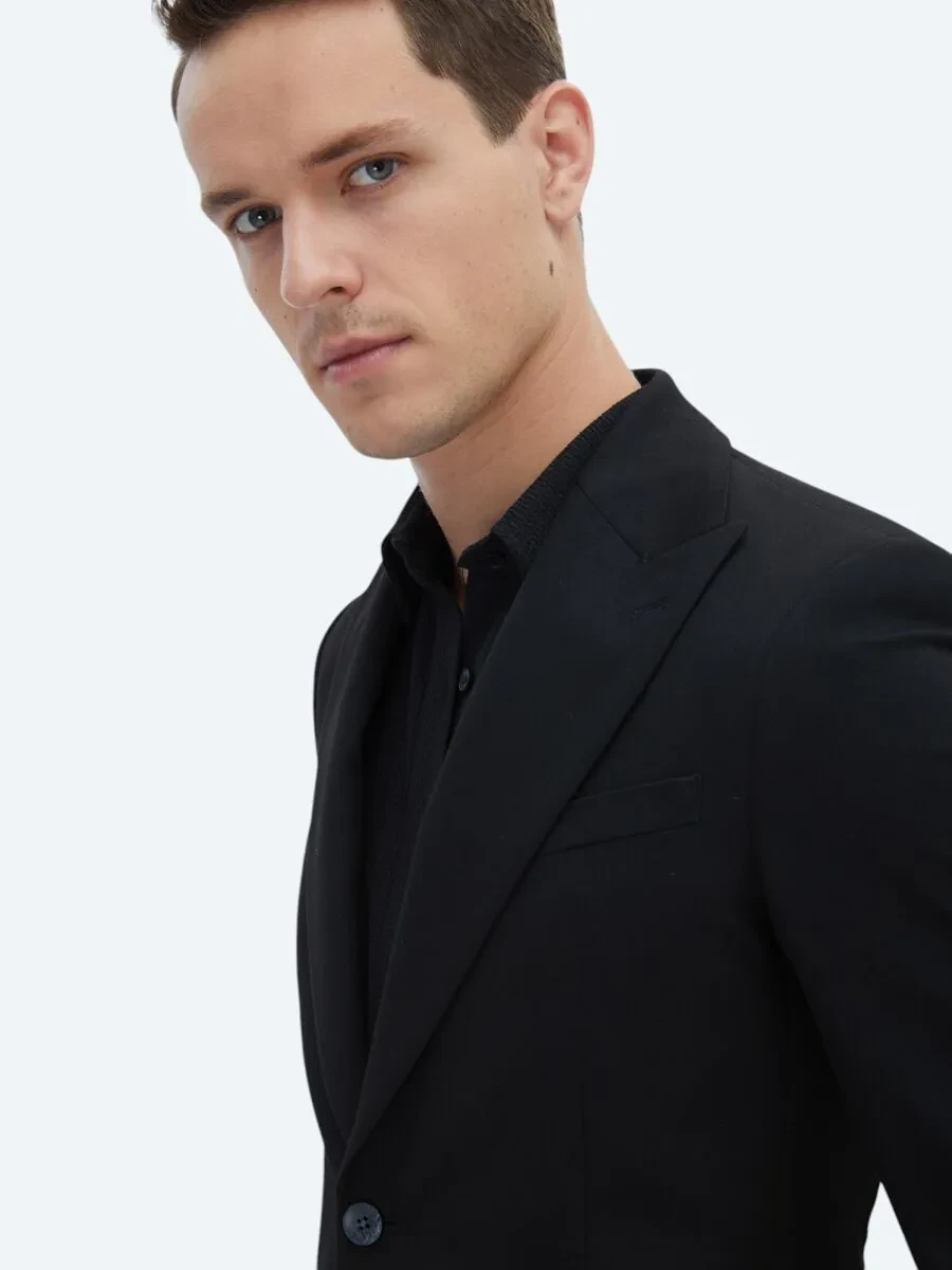 Siyah Düz Slim Fit Takım Elbise - 5