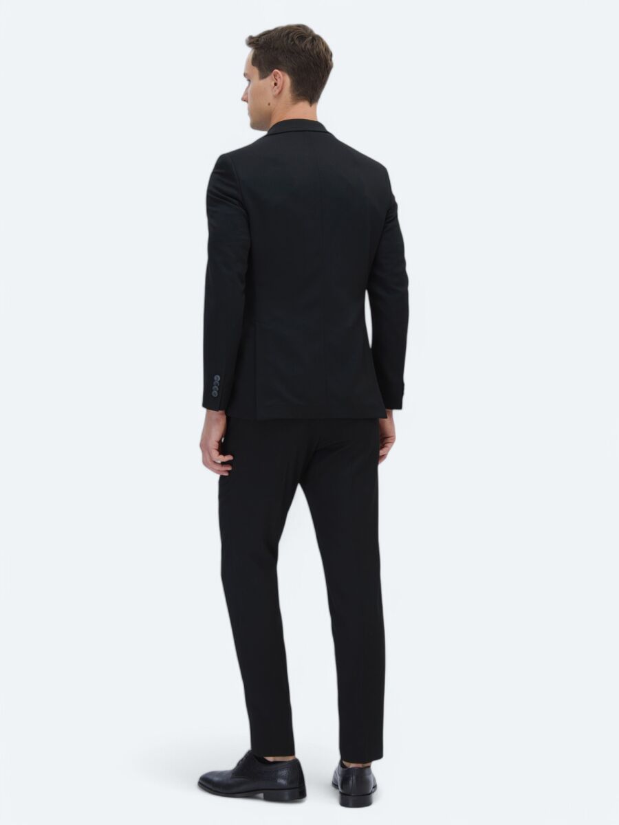 Siyah Düz Slim Fit Takım Elbise - 7