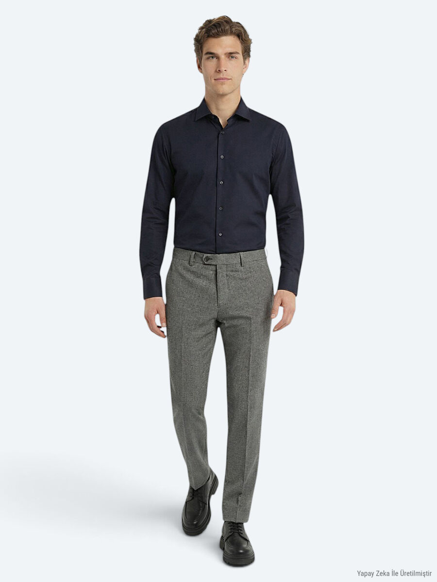 Siyah Düz Slim Fit Uzun Dokuma Klasik %100 Pamuk Gömlek - 2