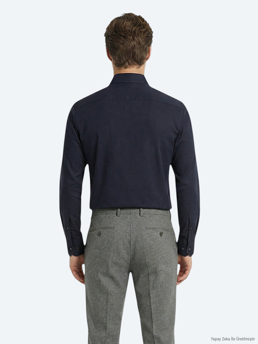 Siyah Düz Slim Fit Uzun Dokuma Klasik %100 Pamuk Gömlek - 4
