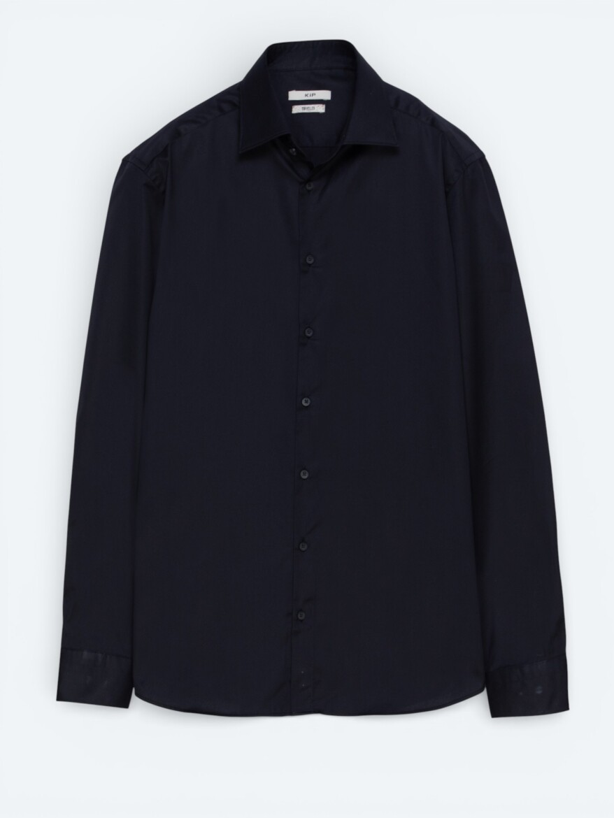 Siyah Düz Slim Fit Uzun Dokuma Klasik %100 Pamuk Gömlek - 5