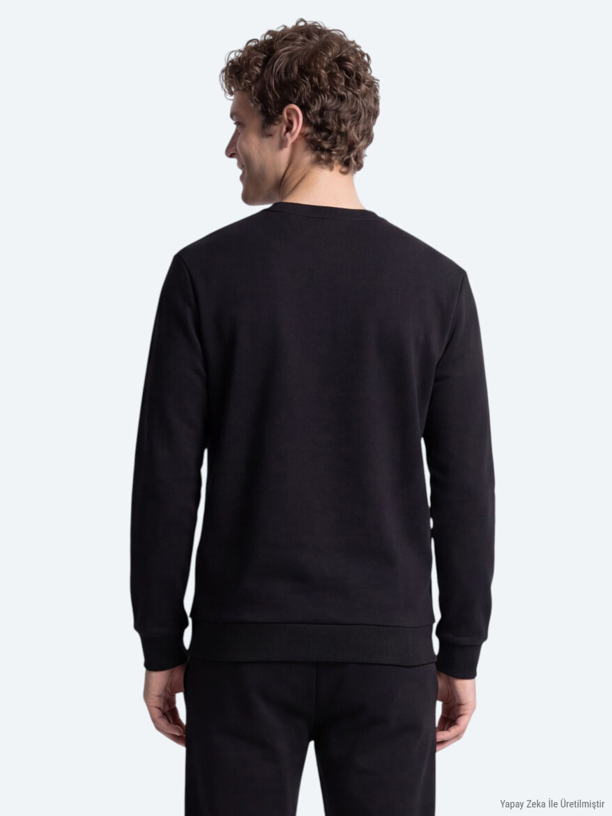 Siyah Düz Sweatshırt - 5