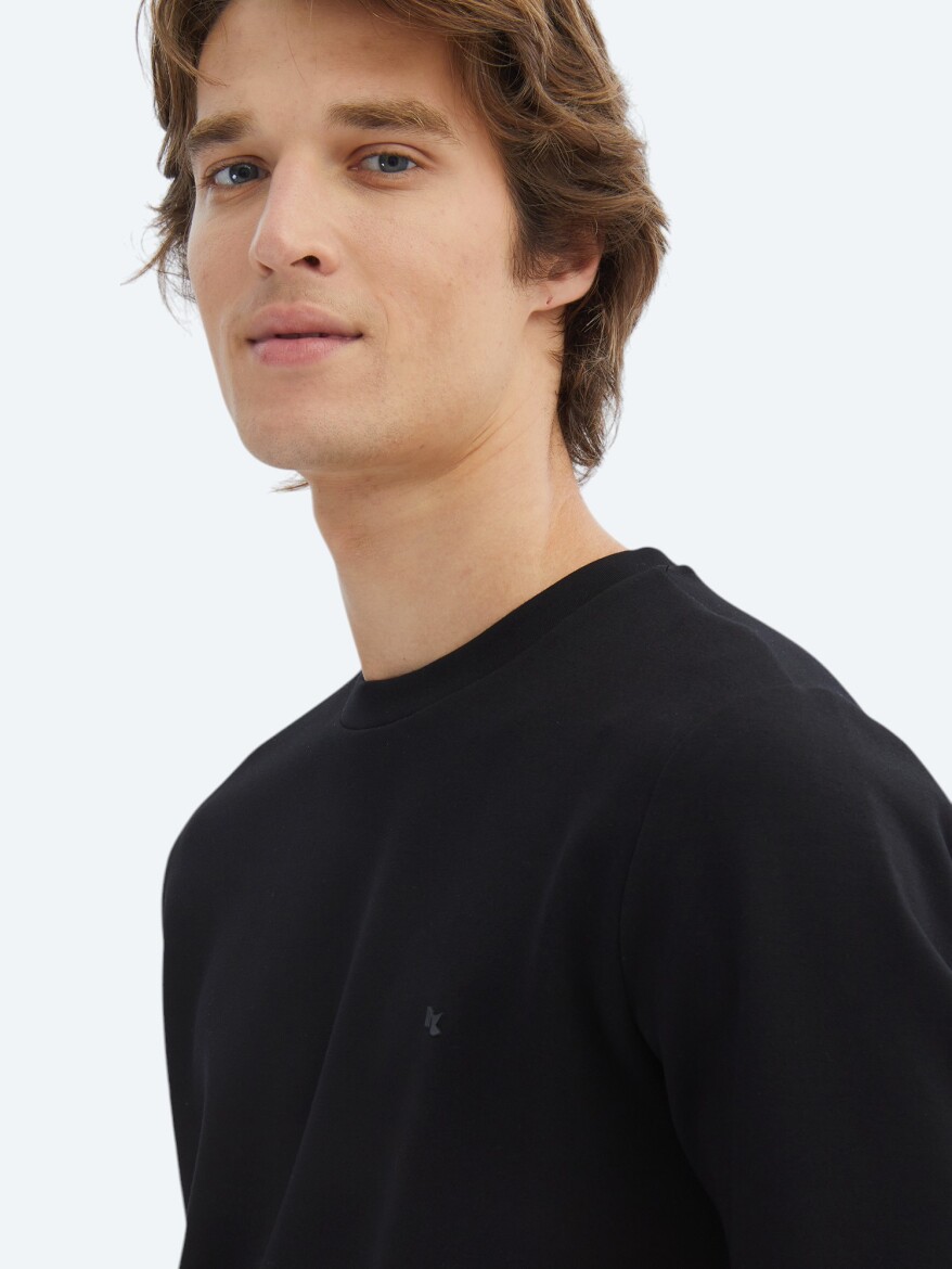 Siyah Düz Sweatshırt - 3