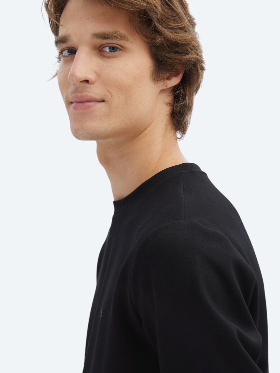 Siyah Düz Sweatshırt - 4