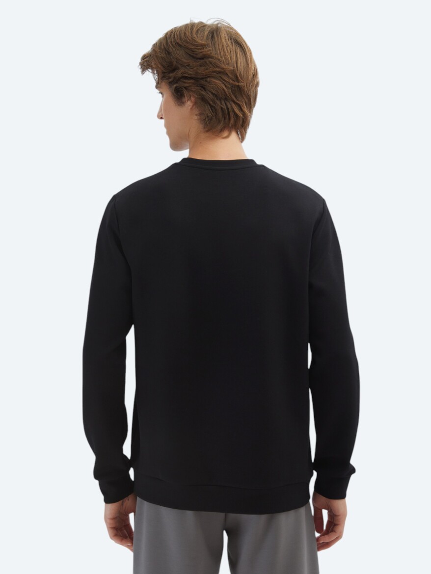 Siyah Düz Sweatshırt - 5