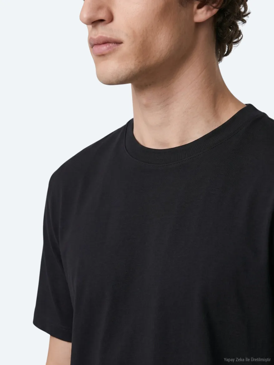 Siyah Düz T-Shirt - 4