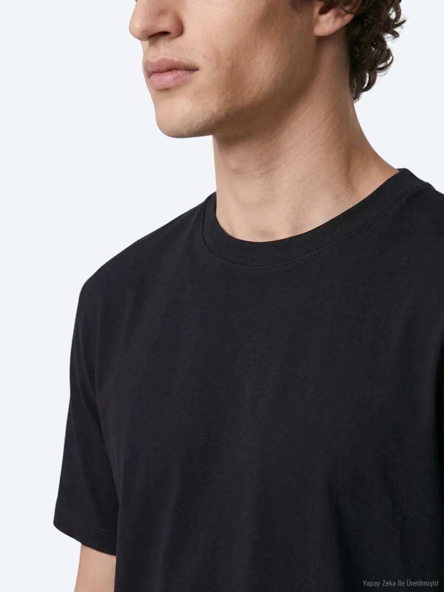 Siyah Düz T-Shirt - 4