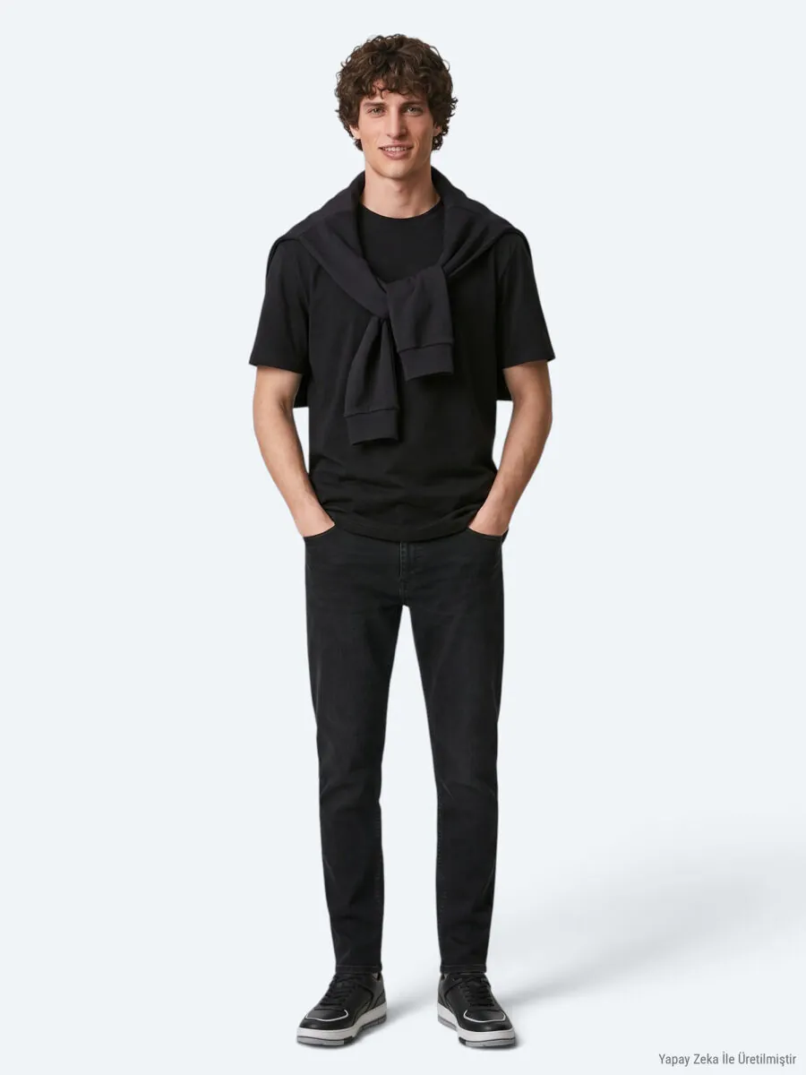 Siyah Düz T-Shirt - 5