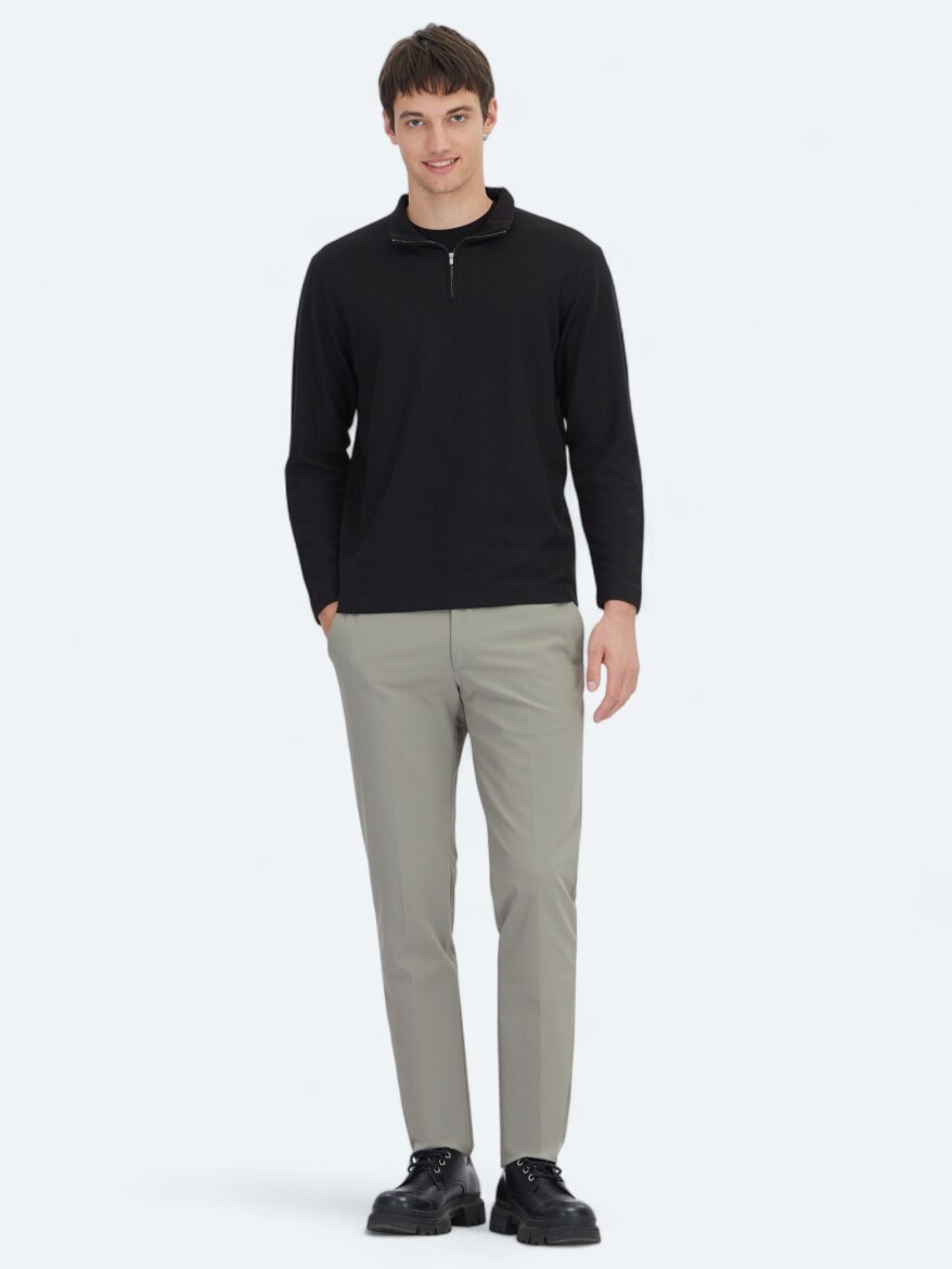 Siyah Fitilli Bisiklet Yaka T-Shirt - 2